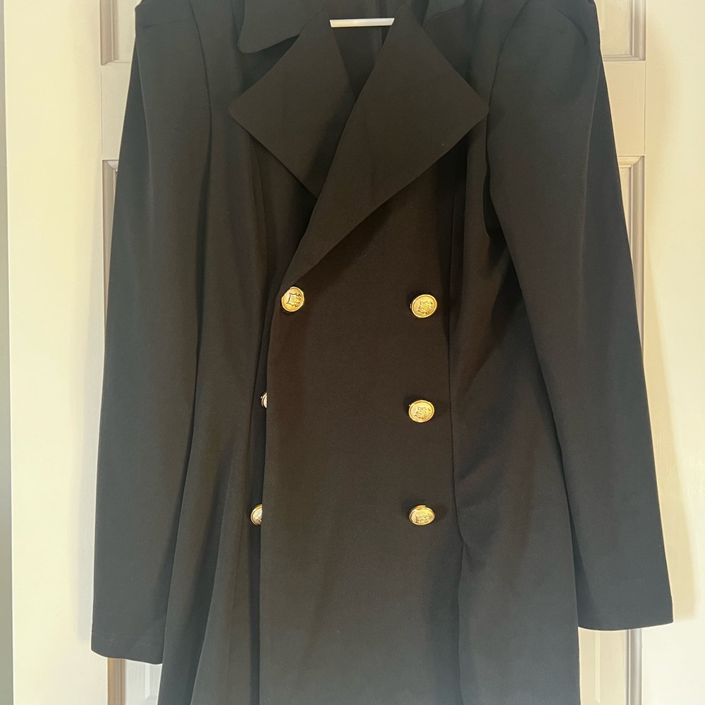 SHEIN Black Trench Coat with Gold Buttons